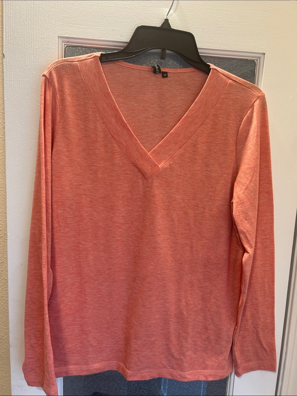 Classic V-Neck Long Sleeve Top in Coral
